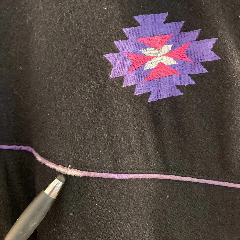 Black Wool Leather Bomber Vtg Jacket Southwest Graphic made in Canada - Picture 11 of 16